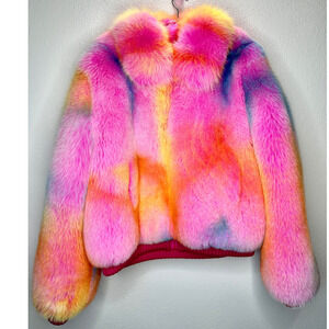 Virgil Abloh by Louis Vuitton Fox Fur Pastel Tie Dye Bomber Jacket Coat XXL